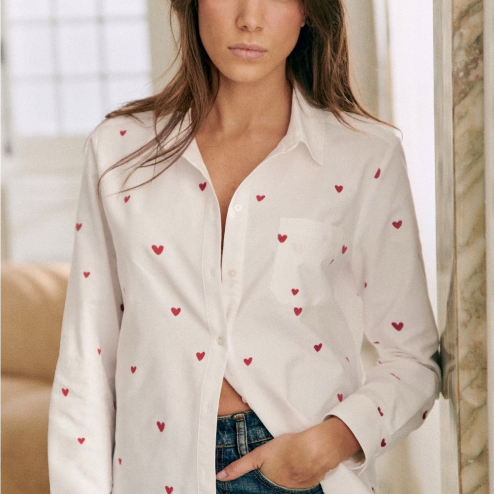 Sezane Tomboy Shirt with Heart embroidery FR 38 / US 6 NWOT